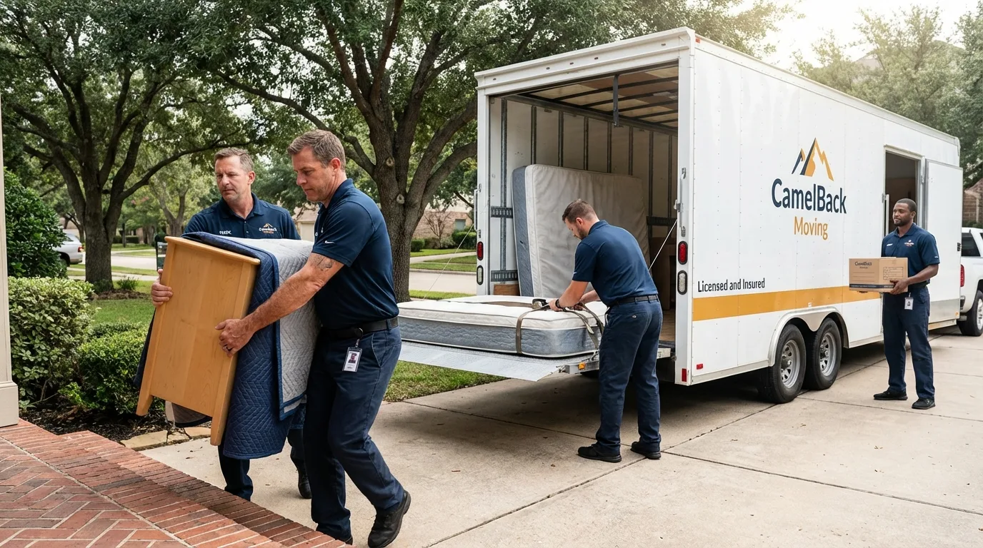 Crew loading residential truck for cross-state move from Creswell, OR