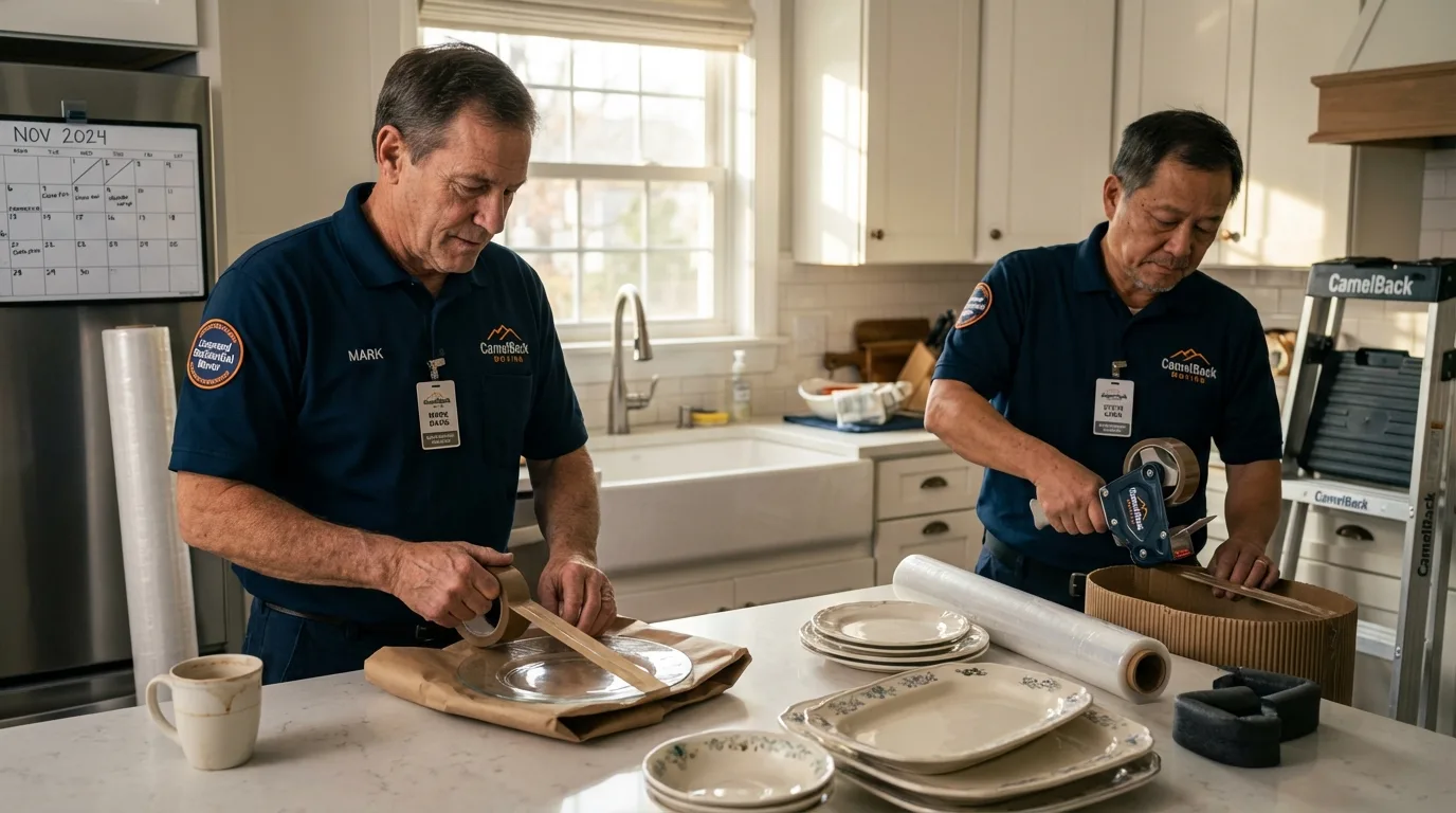 Professional crew packing kitchen dishware in Creswell, OR